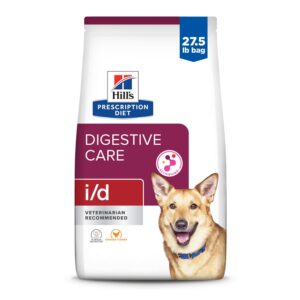 Hill's Prescription Diet i/d Low Fat Digestive Care dry dog food for pancreatitis. Low fat therapeutic dog food kibble bag for gastrointestinal disease management. Veterinary prescription low fat dog food supporting pancreatic health